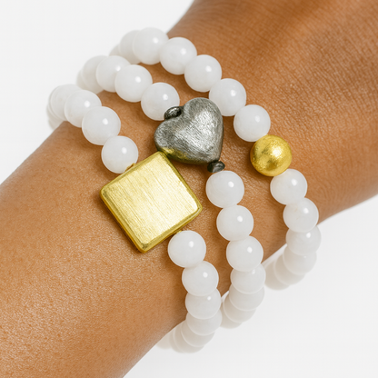Ro & Gieo White Agate Bead with 24 Karat Electroplated Brass Bracelet