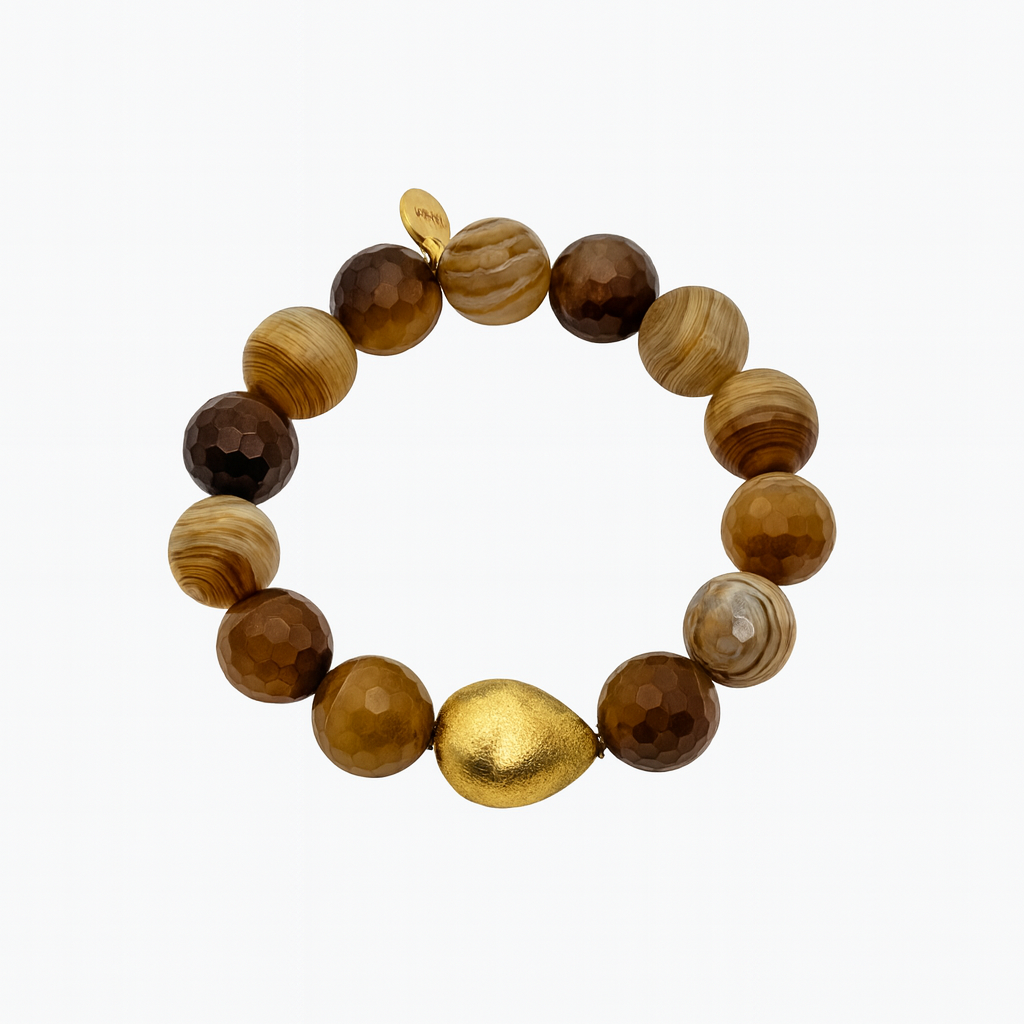 Ro & Gieo Banded Agate and 24 Karat Goldplated Brass Heart Bracelet
