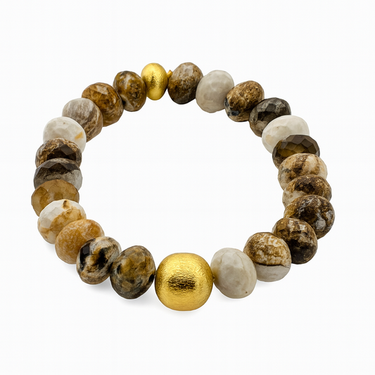 Pulsera Ro &amp; Gieo de Madera con Jaspe y Latón Chapado en Oro de 24 Kilates