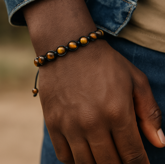 Tiger-Eye Adjustable Macrame Knot Bracelet