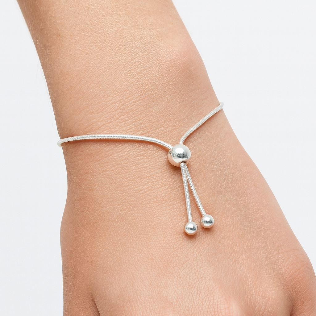 925 Sterling Silver Round Snake Chain Adjustable Bracelet