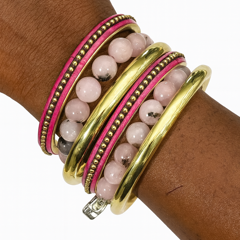 Ro & Gieo Pink Agate & Blackplated Brass Bead Bracelet