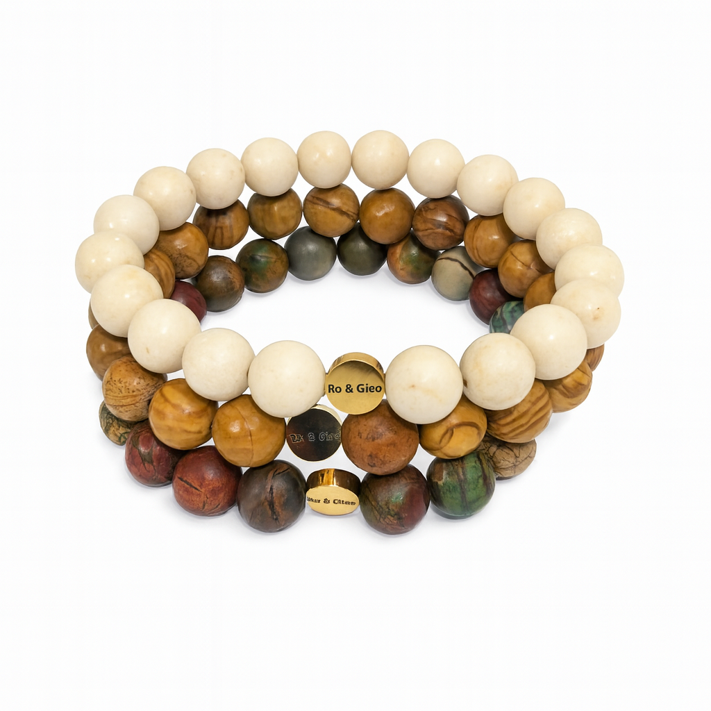 Unisex Riverstone and Jasper Bead Bracelet Set