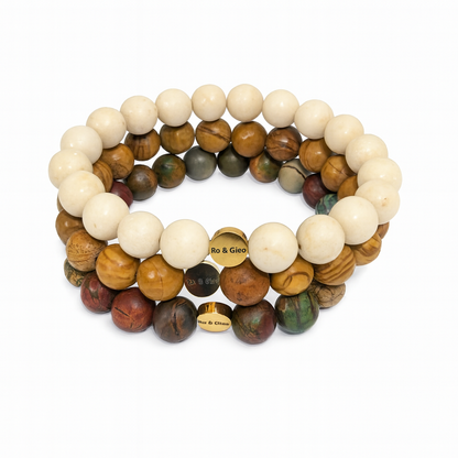 Unisex Riverstone and Jasper Bead Bracelet Set