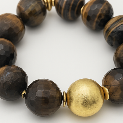 Pulsera Ro &amp; Gieo Tigereye y latón chapado en oro de 24 quilates