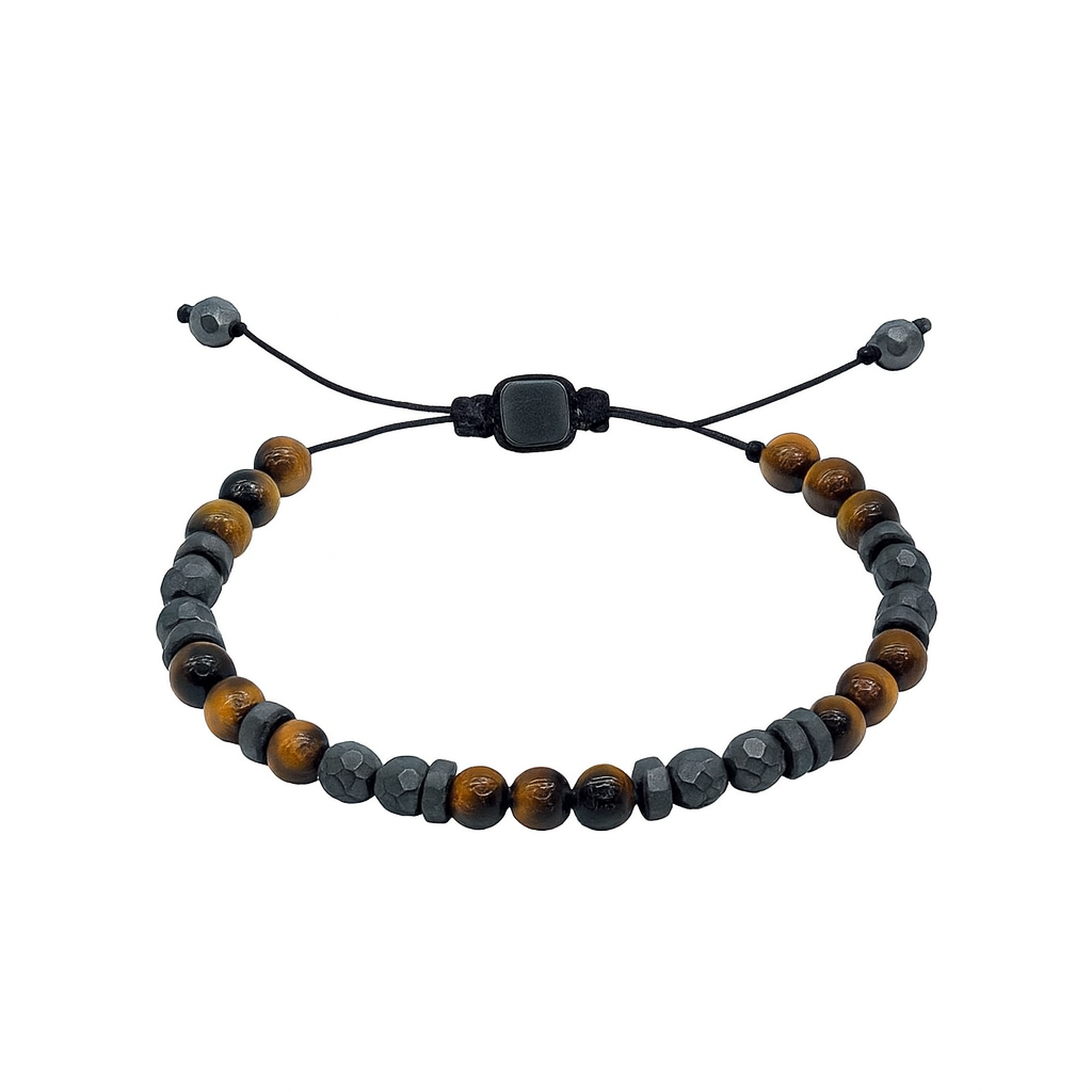 Grey Hematite & Tiger-Eye Gemstones Bracelet