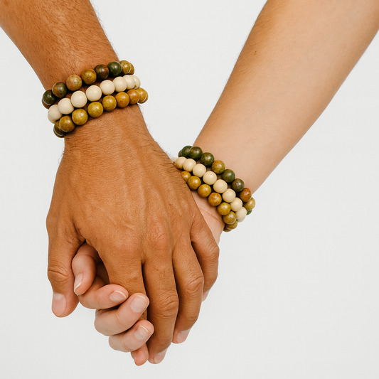 Conjunto de pulsera unisex con cuentas de piedra de río y jaspe