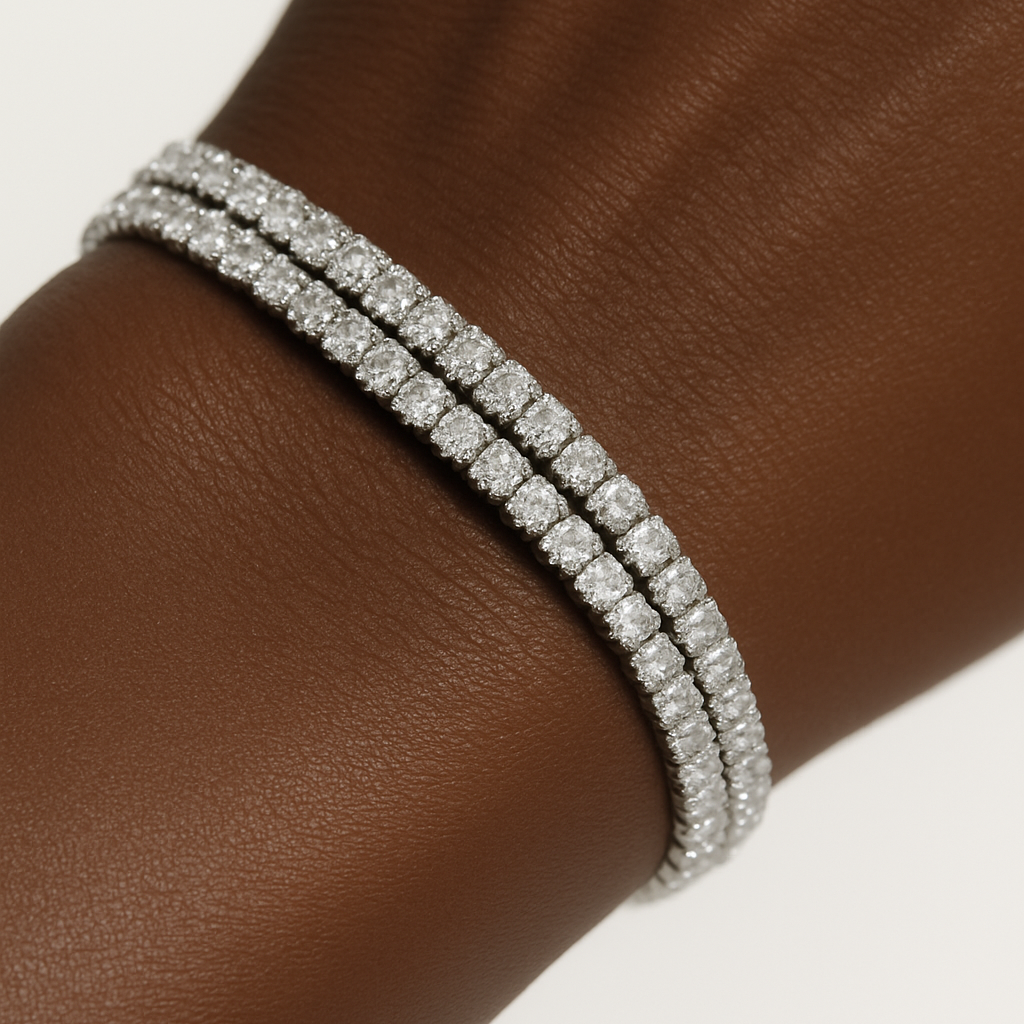 925 Sterling Silver Double Tennis & Cubic Zirconia Bracelet