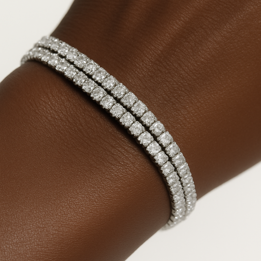 925 Sterling Silver Double Tennis & Cubic Zirconia Bracelet