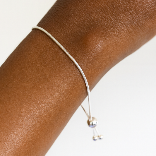 925 Sterling Silver Round Snake Chain Adjustable Bracelet