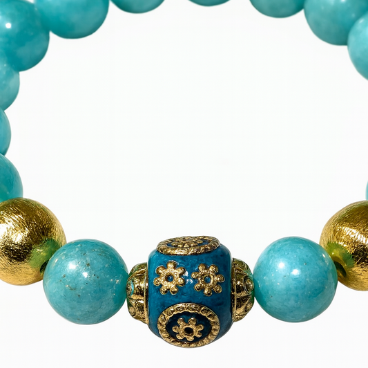 Ro & Gieo Green Agate and Rhinestone Bracelet