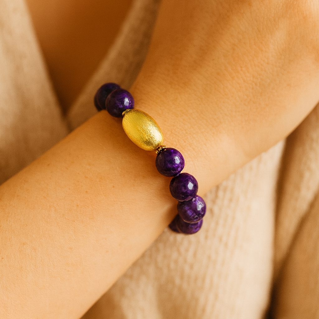 Ro & Gieo Dyed Purple Agate Bead & 24K Goldplated Brass Bracelet