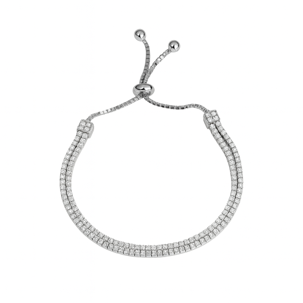 925 Sterling Silver Double Tennis & Cubic Zirconia Bracelet