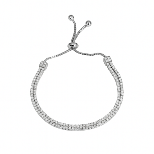 925 Sterling Silver Double Tennis & Cubic Zirconia Bracelet