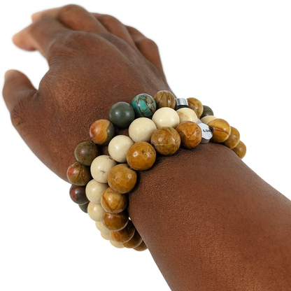Unisex Riverstone and Jasper Bead Bracelet Set