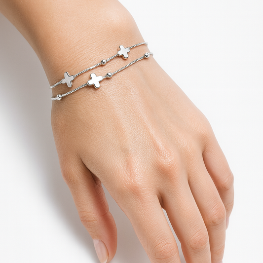 925 Sterling Silver Ball and Cross Bracelet