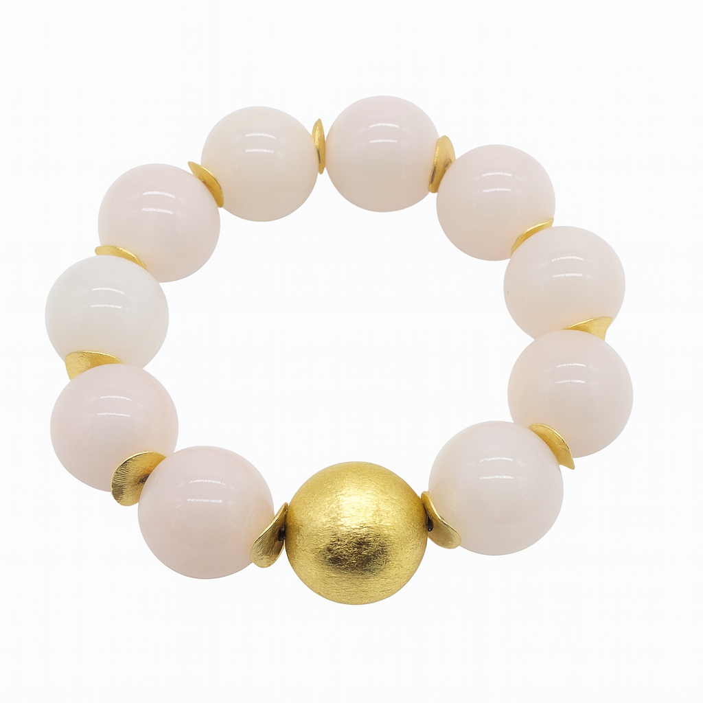 Ro & Gieo Rose Quartz + Goldplated Metal Bead Bracelet