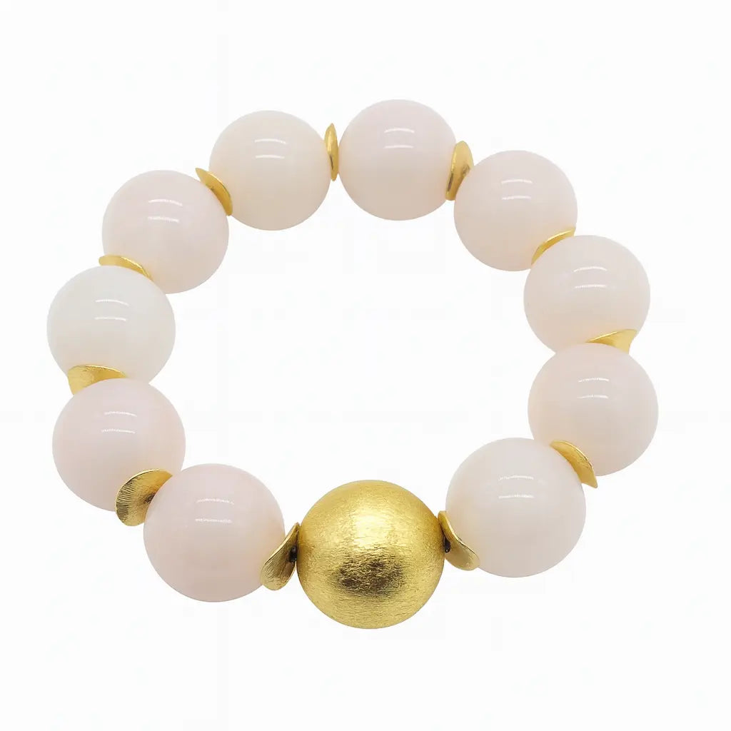 Ro & Gieo Rose Quartz + Goldplated Metal Bead Bracelet Ro & Gieo