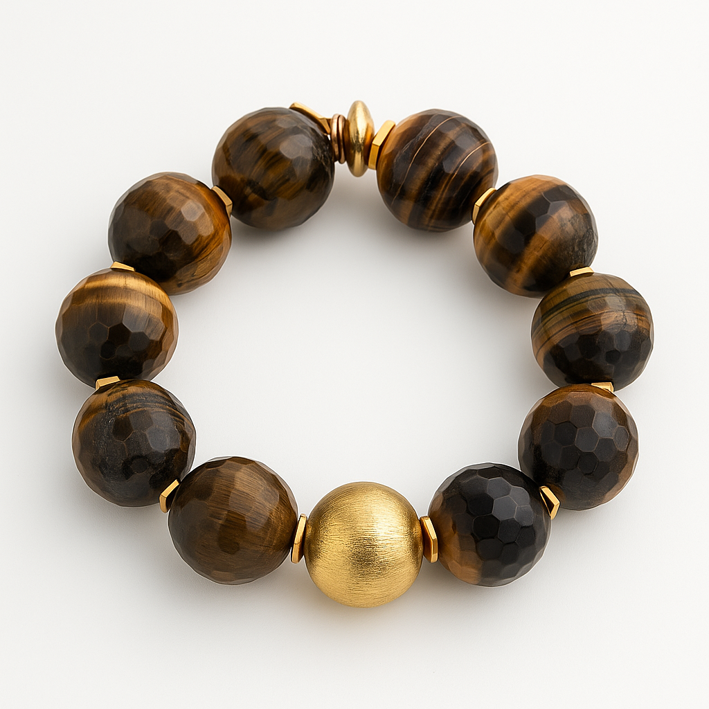 Pulsera Ro &amp; Gieo Tigereye y latón chapado en oro de 24 quilates